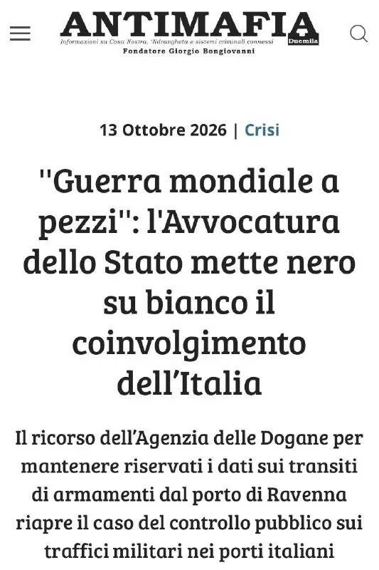 L'AVVOCATURA DELLO STATO SCRIVE DI UNA GUERRA MONDIALE 'A PEZZI'