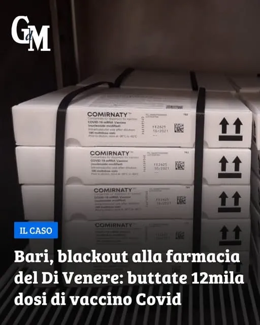 BARI, BLACKOUT PER UN FULMINE FA SCONGELARE 15MILA DOSI DI VACCINO ANTI-COVID