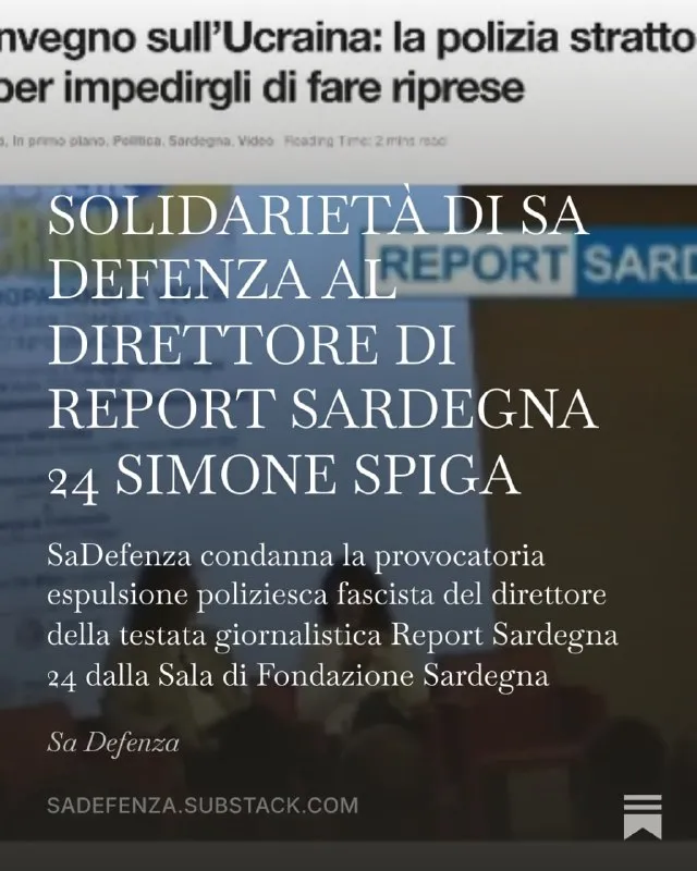 SA DEFENZA ESPRIME SOLIDARIETÀ AL DIRETTORE DI REPORT SARDEGNA 24 SIMONE SPIGA
