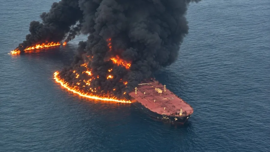 SECONDA SUPERPETROLIERA IN FIAMME DOPO UNA MINA NELLO STRETTO DI HORMUZ