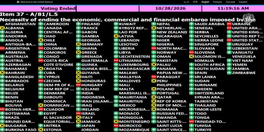 L'ONU CONDANNA PER LA 34ESIMA VOLTA L'EMBARGO USA SU CUBA