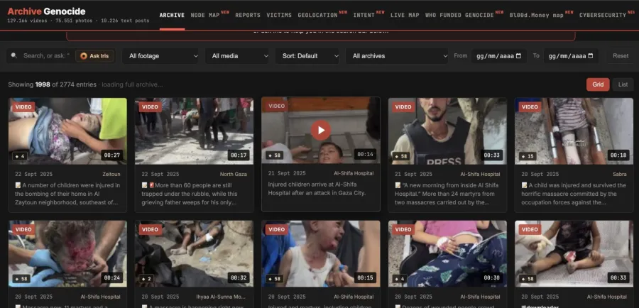 ARCHIVE GENOCIDE RACCOGLIE PROVE SUI CRIMINI A GAZA E LE INVIA ALLA CPI